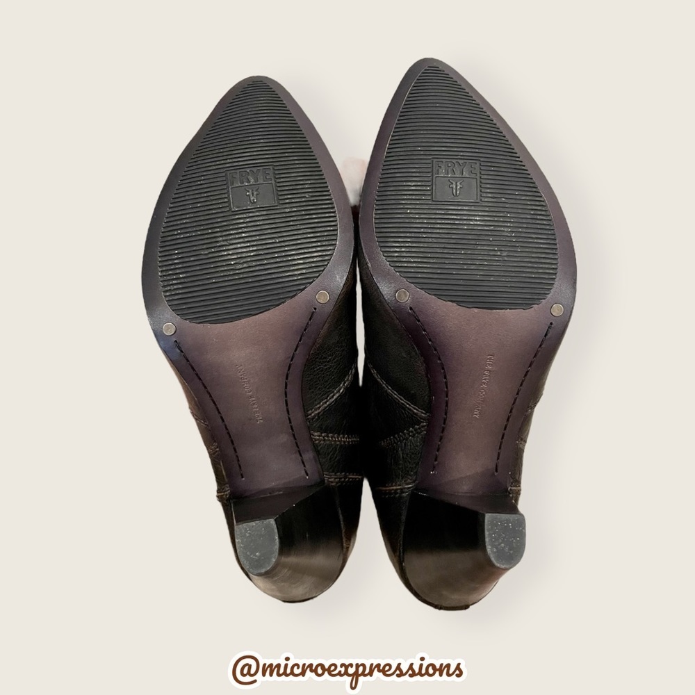 $349 Frye Regina Distressed Brown Real Leather Heeled Southern Ankle Booties - Picture 6 of 7